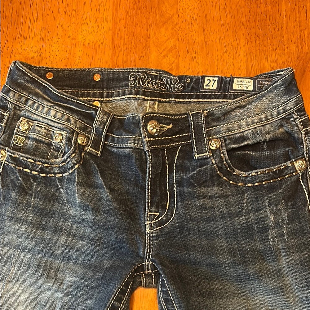 Miss Me Women's Distressed Blue Jeans with Embellishments